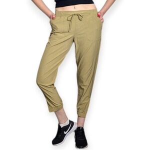 Albion Fit Jetsetter Jogger Pants Small Tan Zip Ankle Athleisure Sporty Casual